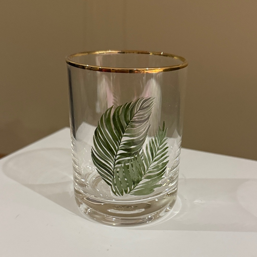 Glass Tumbler with Gold Rim and Leaf Design